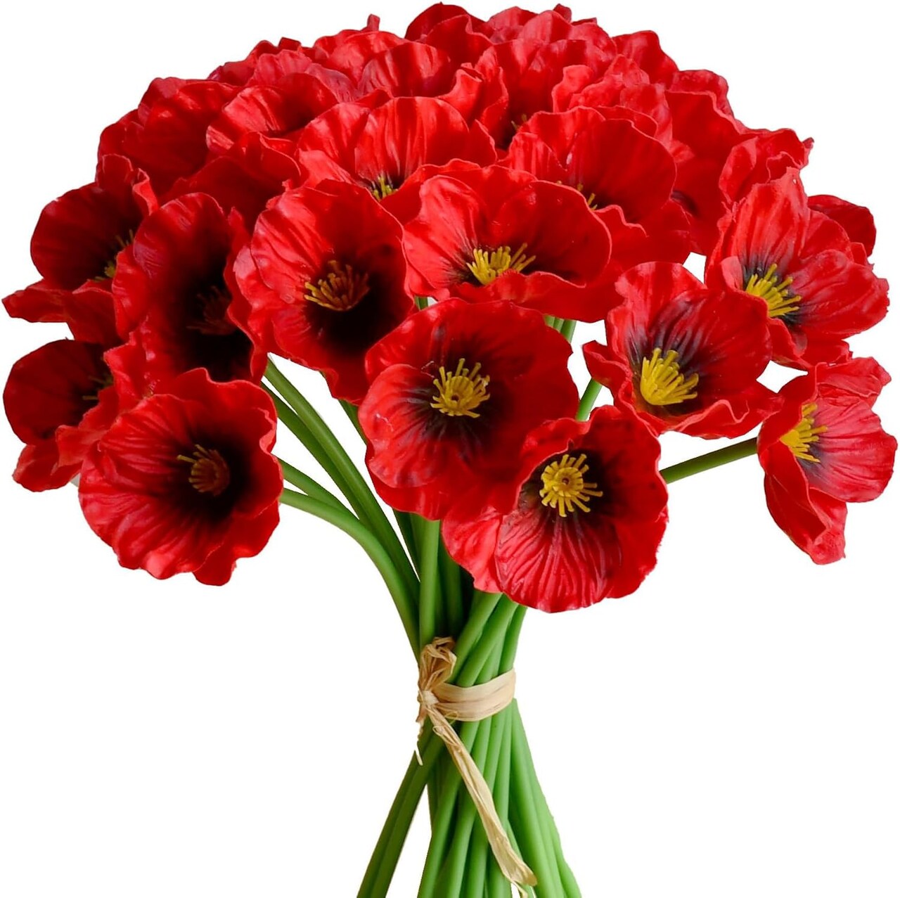 PU Red Poppy Artificial Flowers 30 Stems 11.6" Realistic Faux Flowers for Wedding Centerpiece Home Decor DIY Arrangements Reword